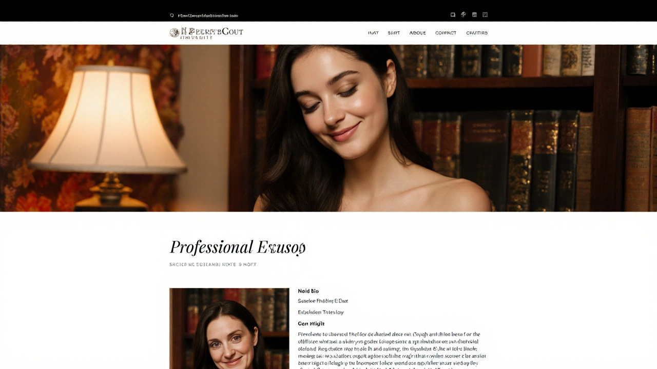 Smartphone showing a professional escort profile with real photo and detailed bio.