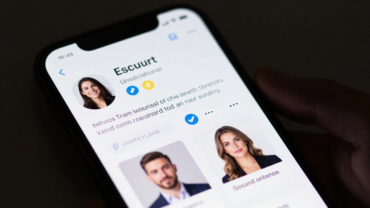 A smartphone screen showing a clean, verified escort profile with no visible text.