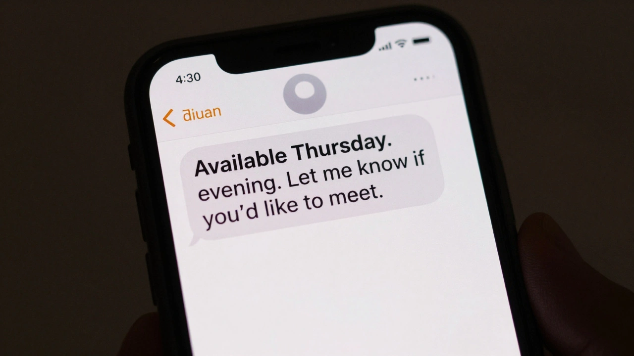 A smartphone screen showing a discreet message about an evening meeting.