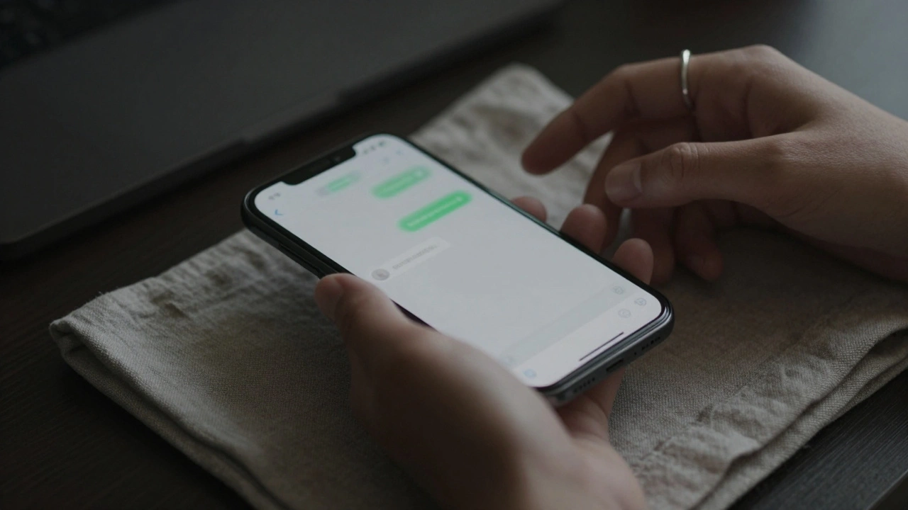 Hands holding a smartphone with a blurred secure message app, representing private communication.