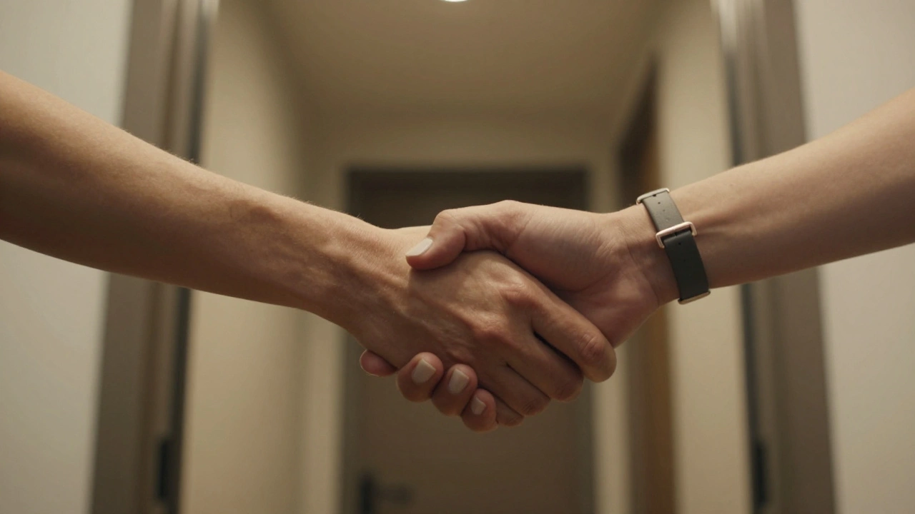 Two hands shaking respectfully in a greeting, no faces visible, conveying mutual dignity and boundaries.