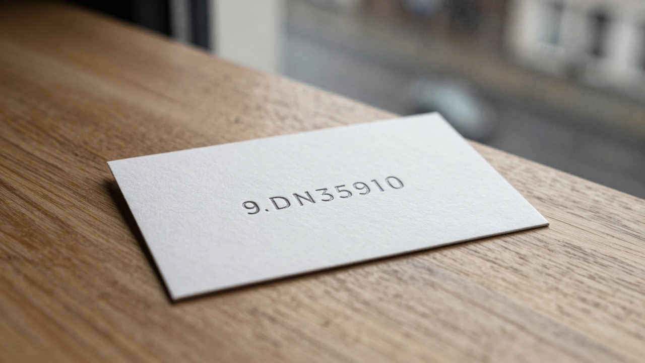 An elegant business card with a phone number on a wooden surface.
