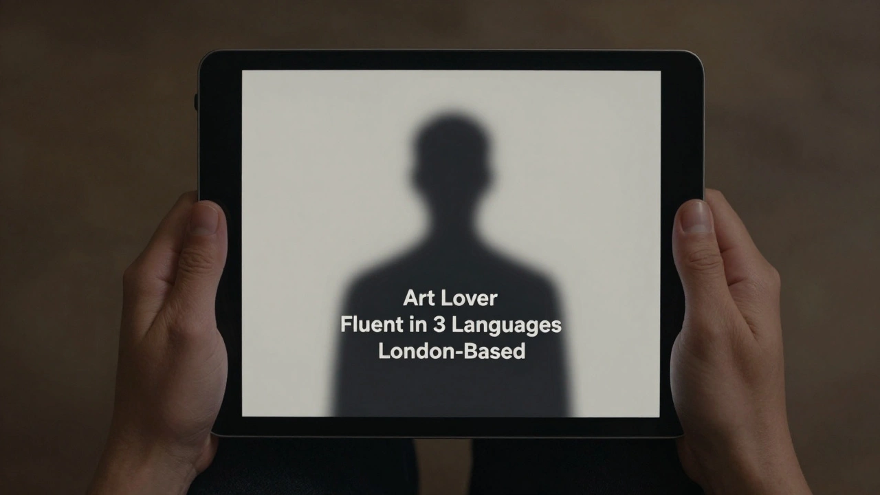 Hands holding a tablet with a blurred escort profile, emphasizing privacy.