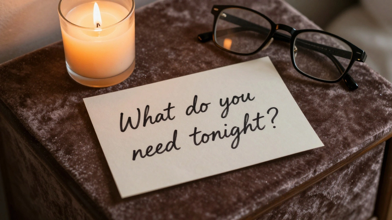 Handwritten note on notepad saying 'What do you need tonight?' beside a candle.