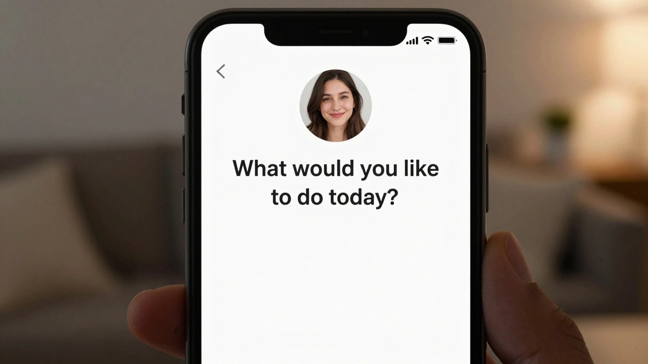 Smartphone screen showing a polite message asking what the client would like to do today.