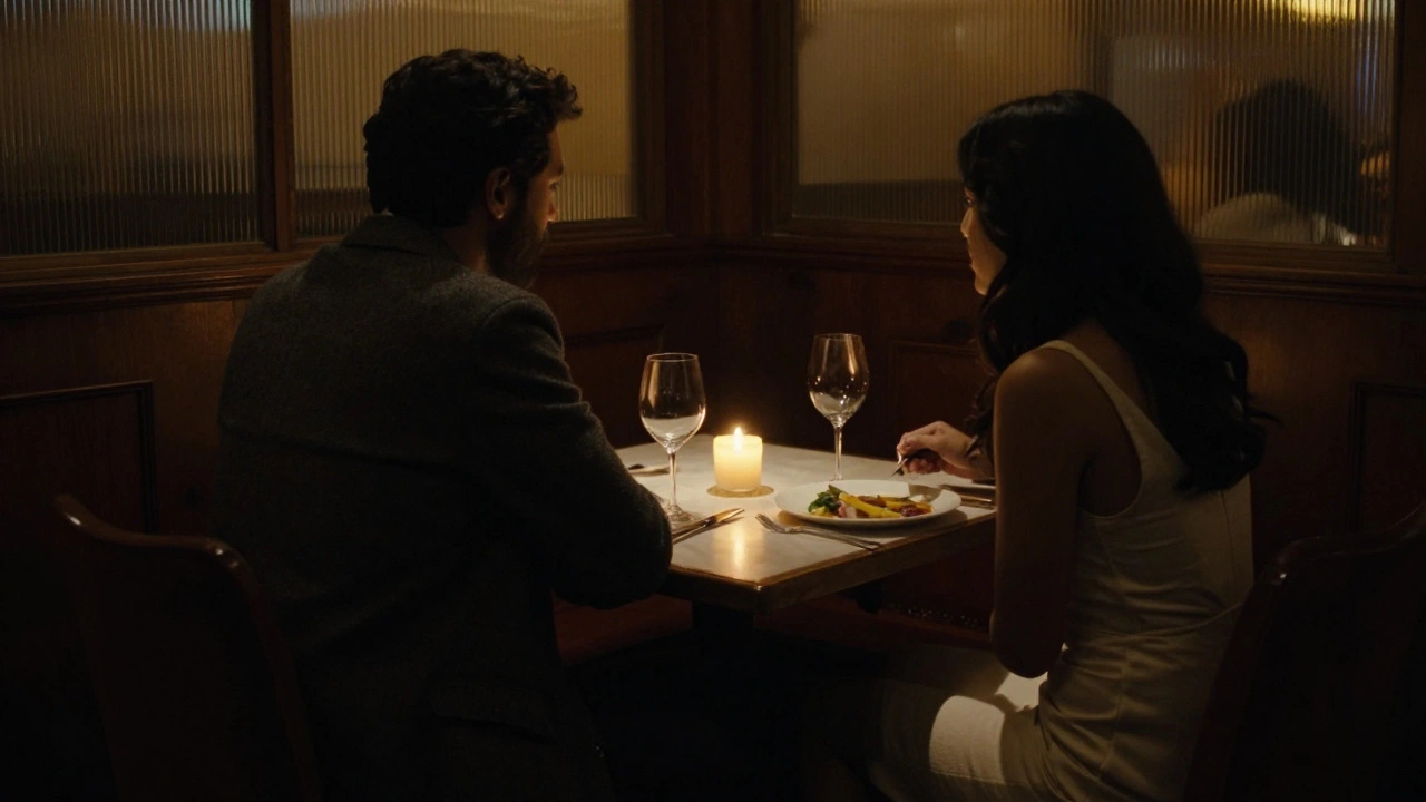 Two silhouettes having dinner in a private restaurant booth in London.