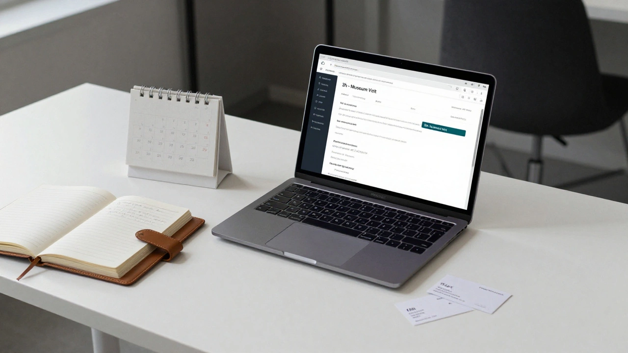 A desk with laptop, notebook, and calendar showing a booked companionship appointment.