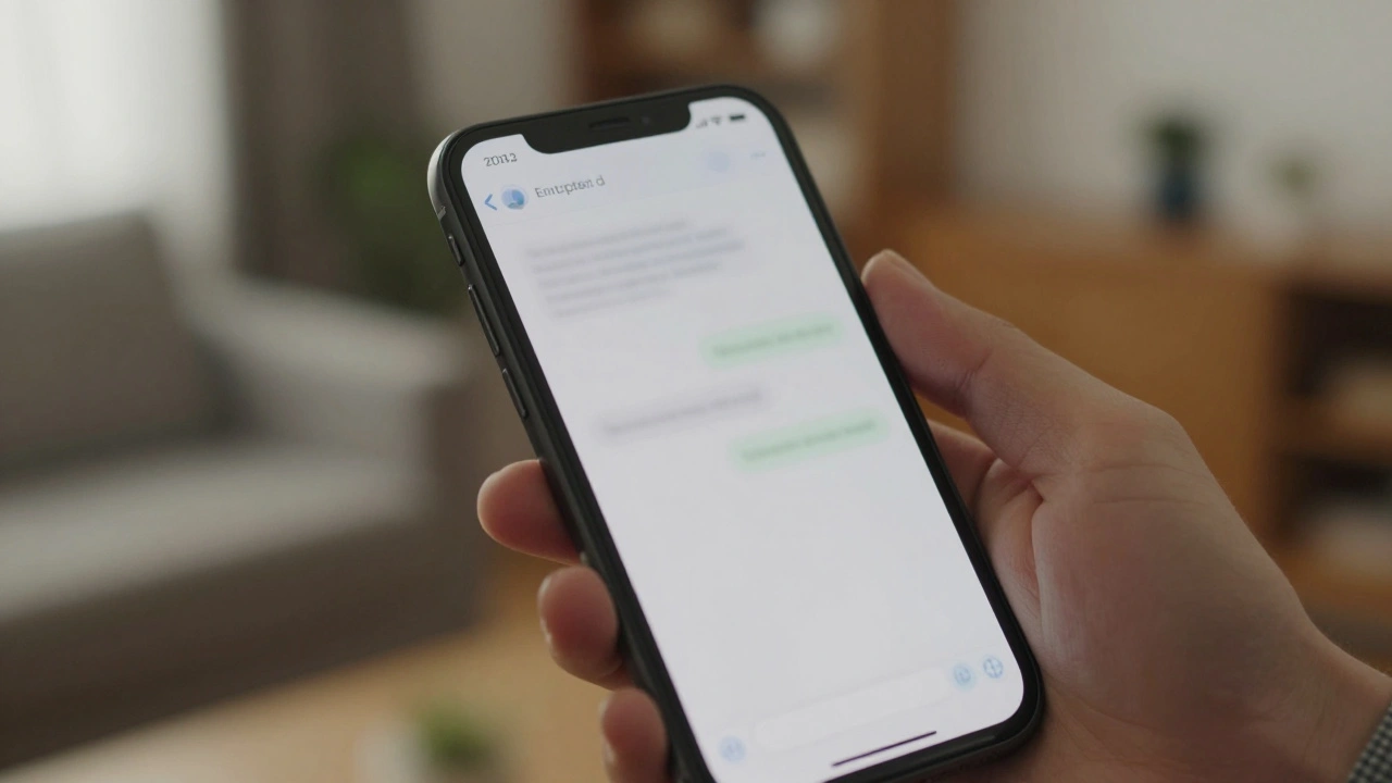 A hand holding a smartphone with blurred private messages, representing direct communication.