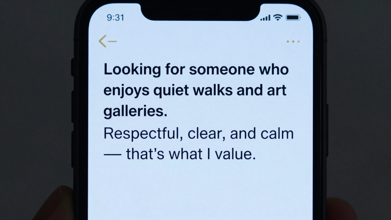 A smartphone screen displaying a respectful, private message about companionship preferences.