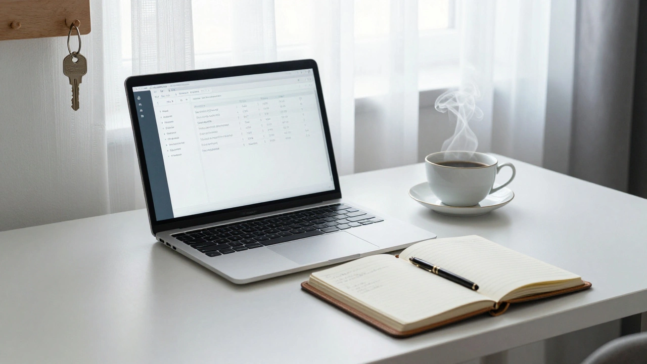 A tidy desk with laptop, notebook, and tea, symbolizing thoughtful preparation.